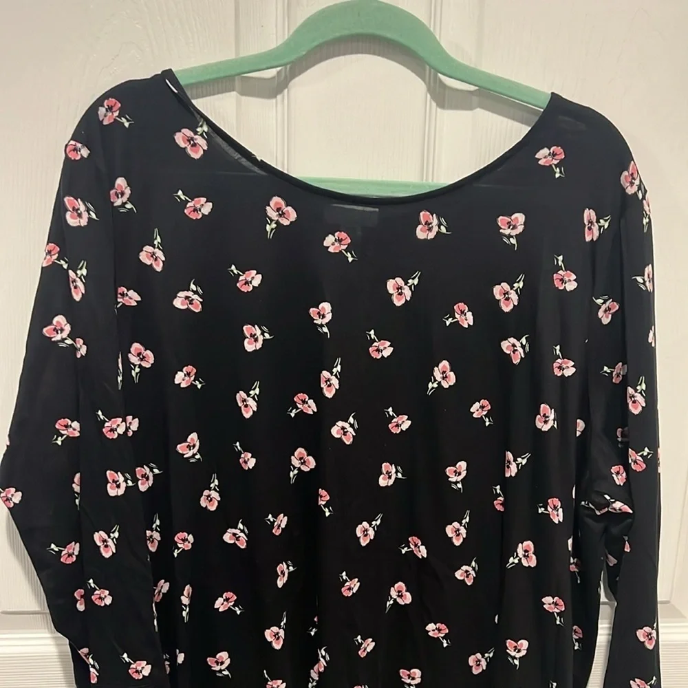 J.Jill black floral polka dot 3/4 sleeve tunic top size 2X